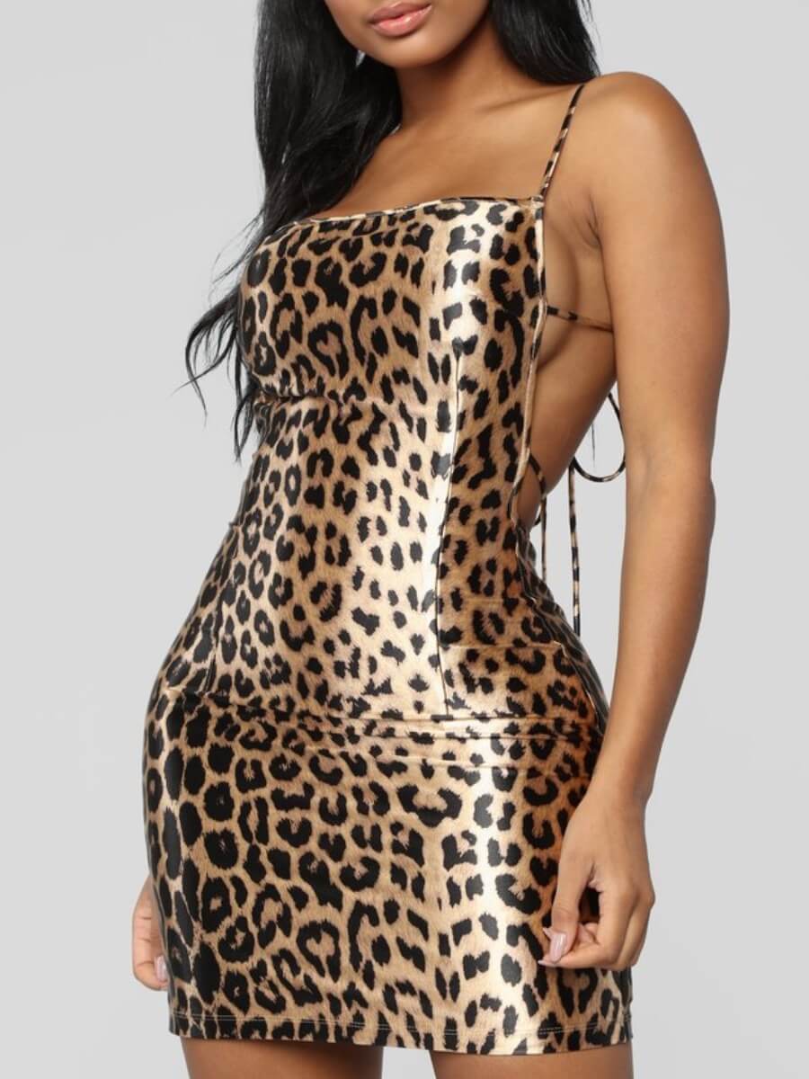 

Lovely Sexy Spaghetti Strap Leopard Print Sleepwear