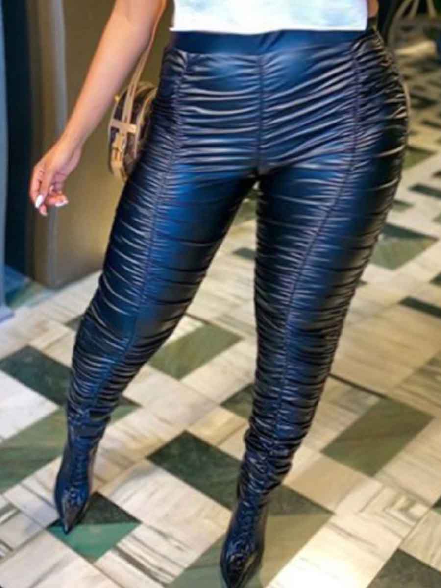 

lovely Trendy Fold Design Black Plus Size Pants