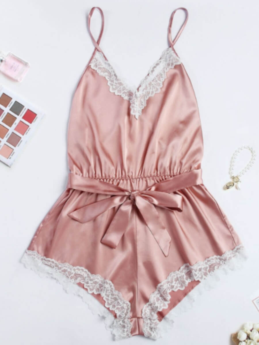 

Lovely Sexy Lace Patchwork Pink Sleepwear