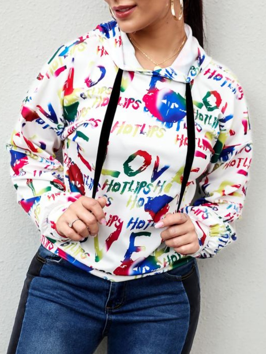 

lovely Casual Hooded Collar Letter Print White Hoodie