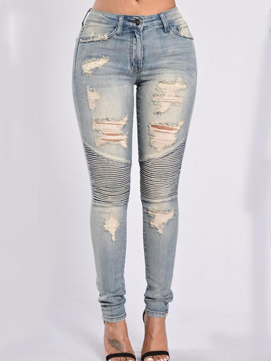 

Lovely Street Broken Holes Baby Blue Jeans