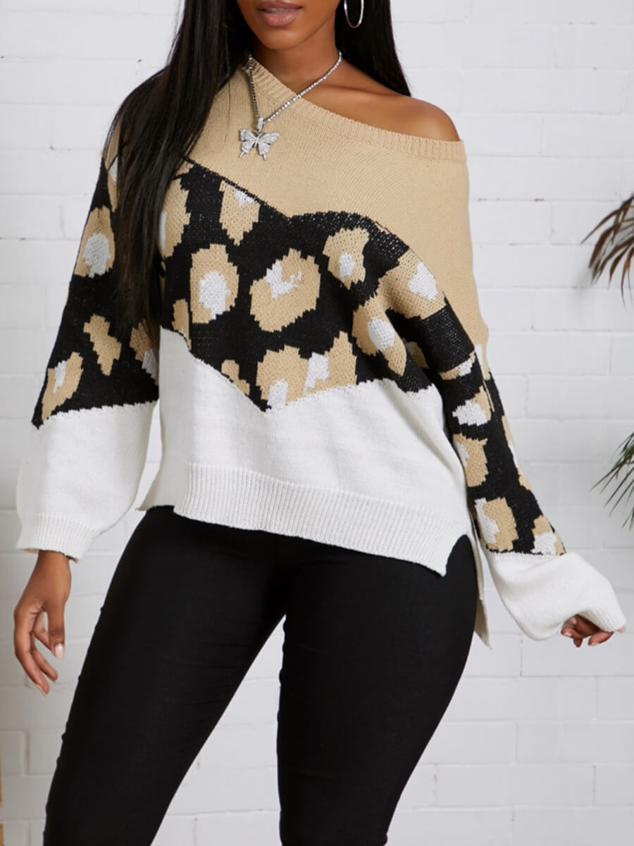 

Lovely Casual Print Patchwork Apricot Sweater