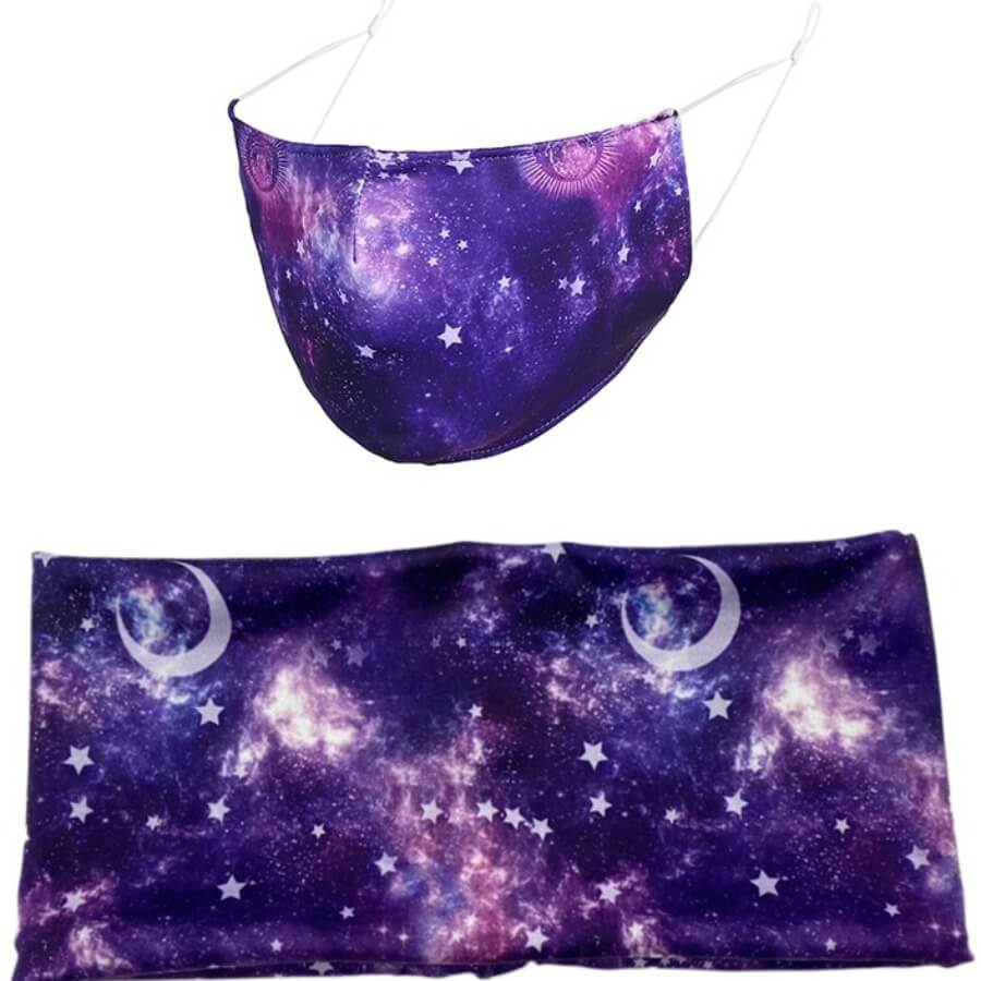 lovely starry sky print purple face mask(with headband)_face