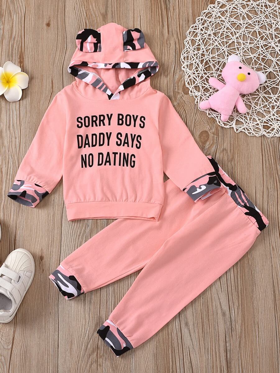

Lovely Leisure Hooded Collar Letter Print Pink Girl Two-piece Pants Set