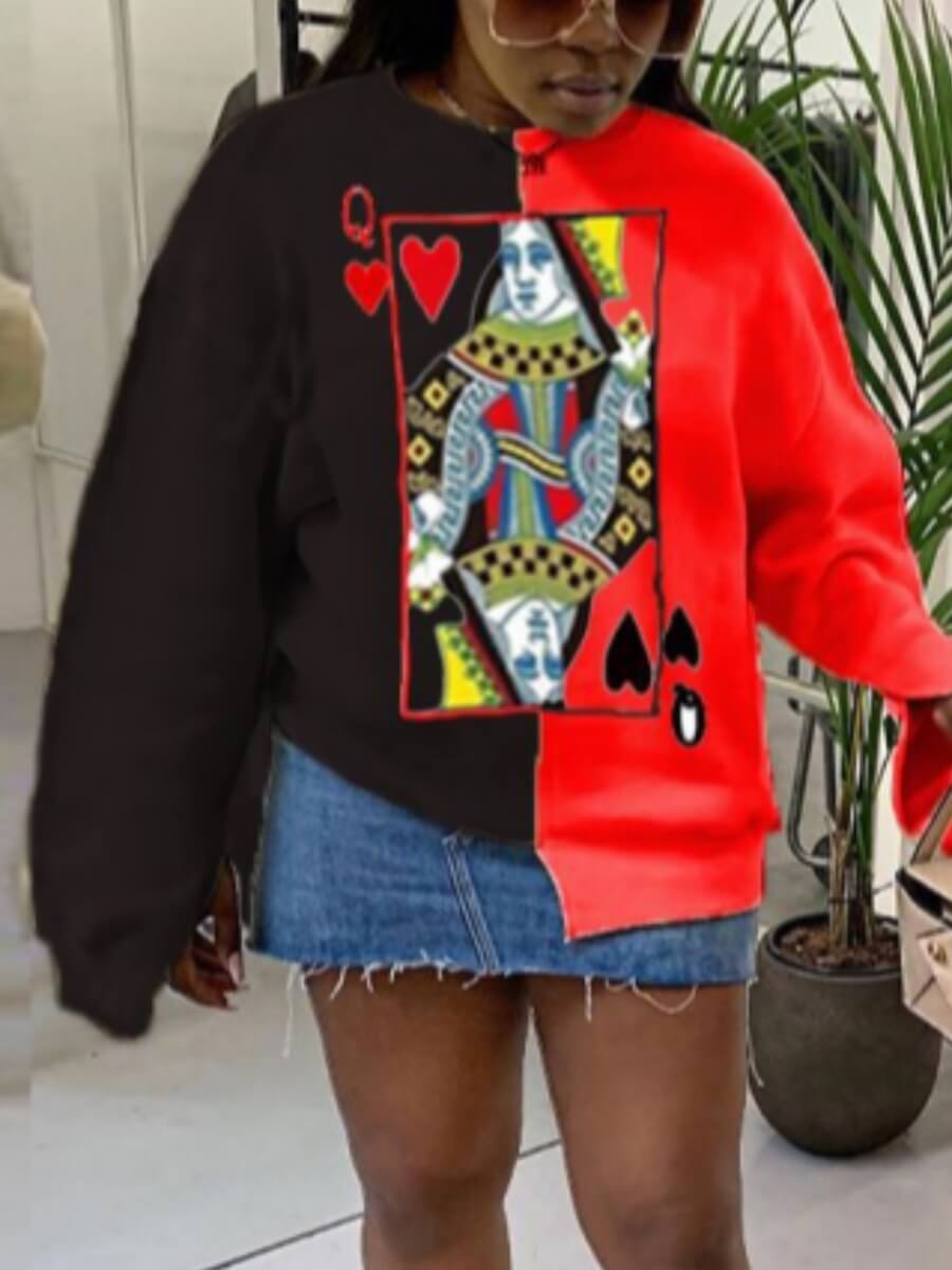 

Lovely Casual O Neck Patchwork Asymmetrical Black Hoodie