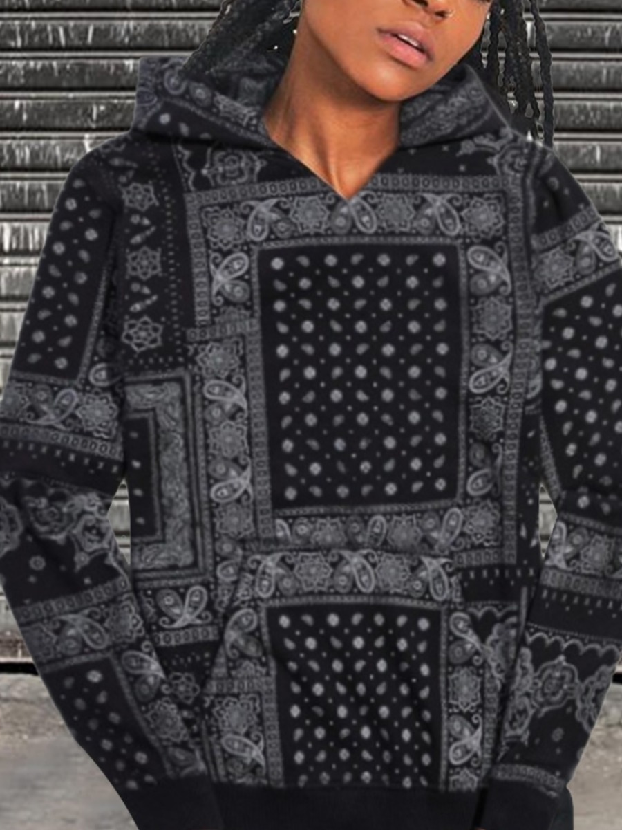 

lovely Street Hooded Collar Print Black Hoodie
