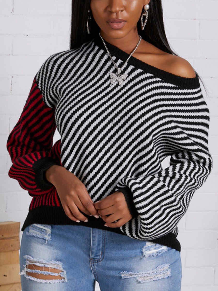 

Lovely Trendy Striped Patchwork Black Sweater