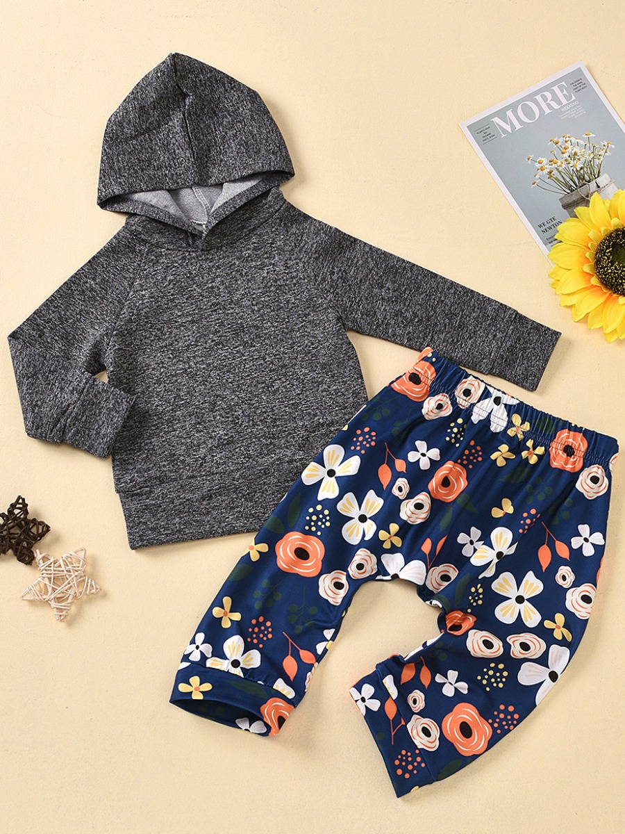 

lovely Casual Hooded Collar Print Grey Girl Two-piece Pants Set