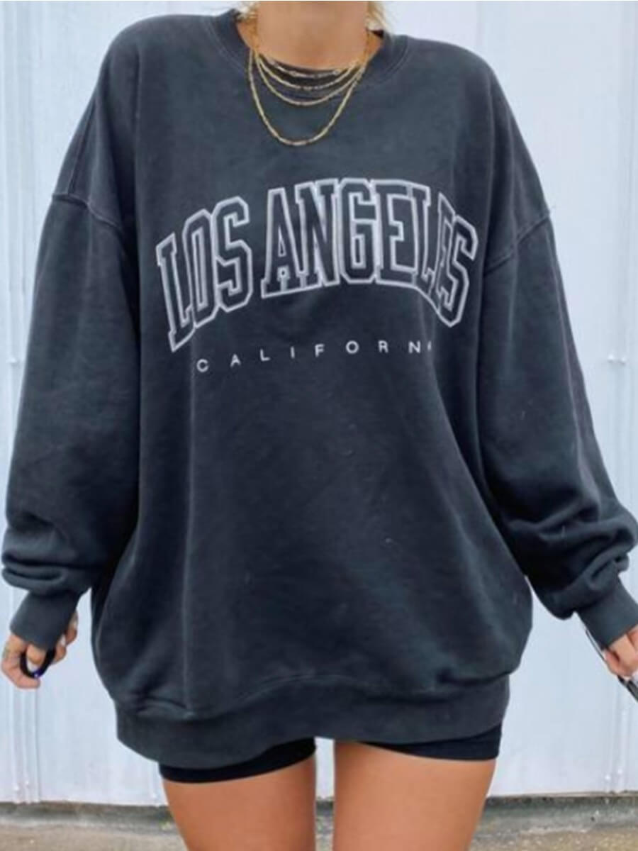 

Lovely Stylish O Neck Letter Print Dark Grey Plus Size Hoodie