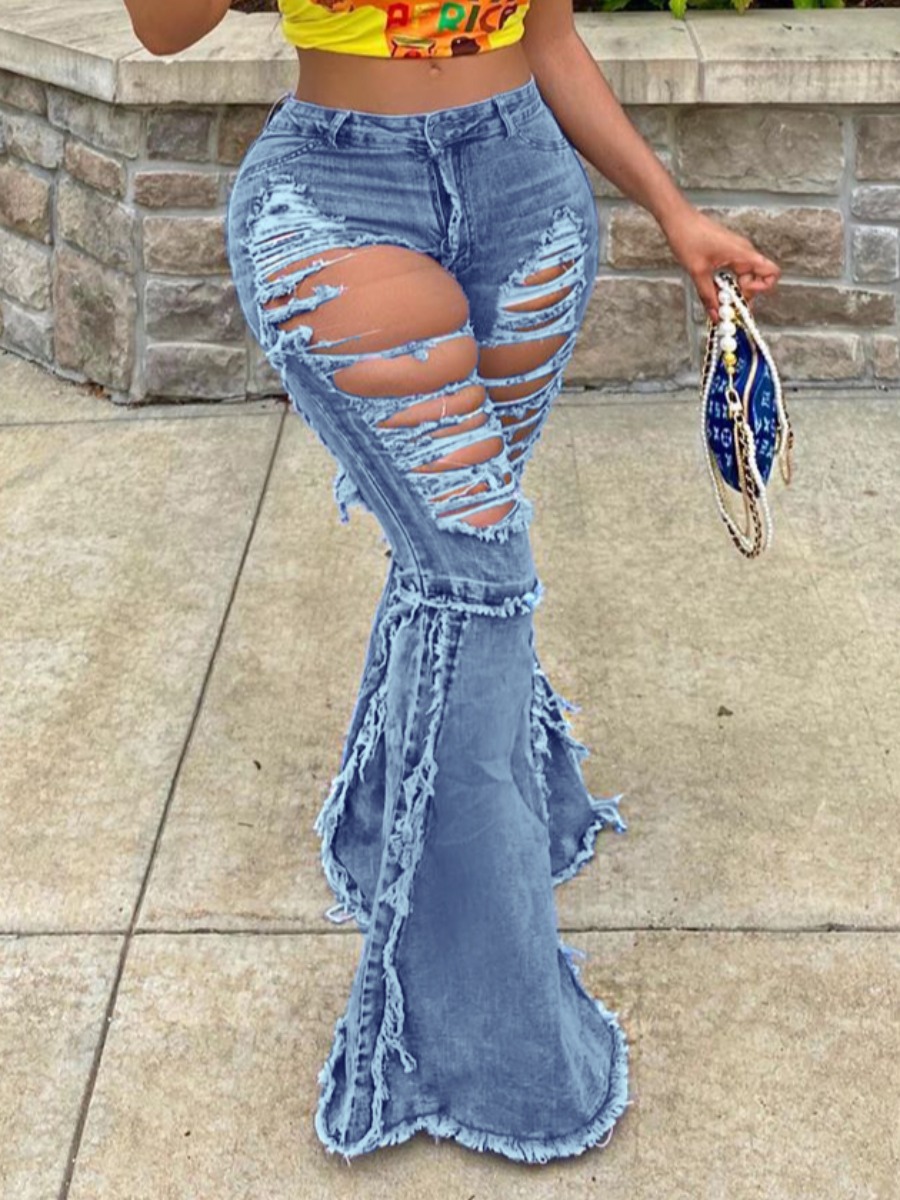

lovely Street Broken Holes Patchwork Blue Jeans