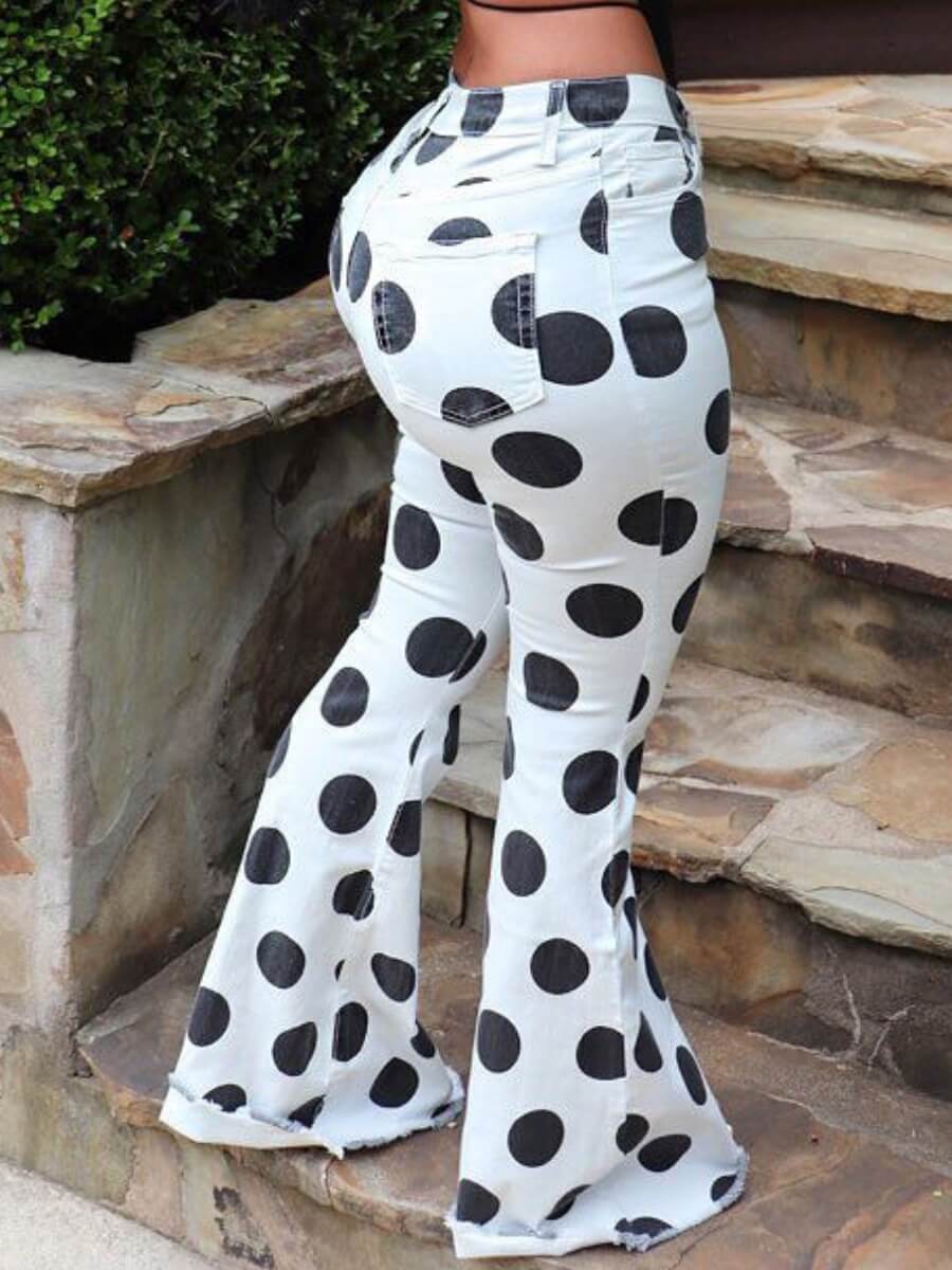 

Lovely Chic Dot Print Black Jeans, Black dot