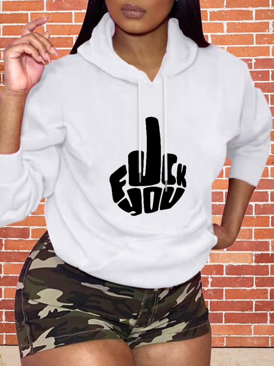 

LW Casual Hooded Collar Print White Hoodie
