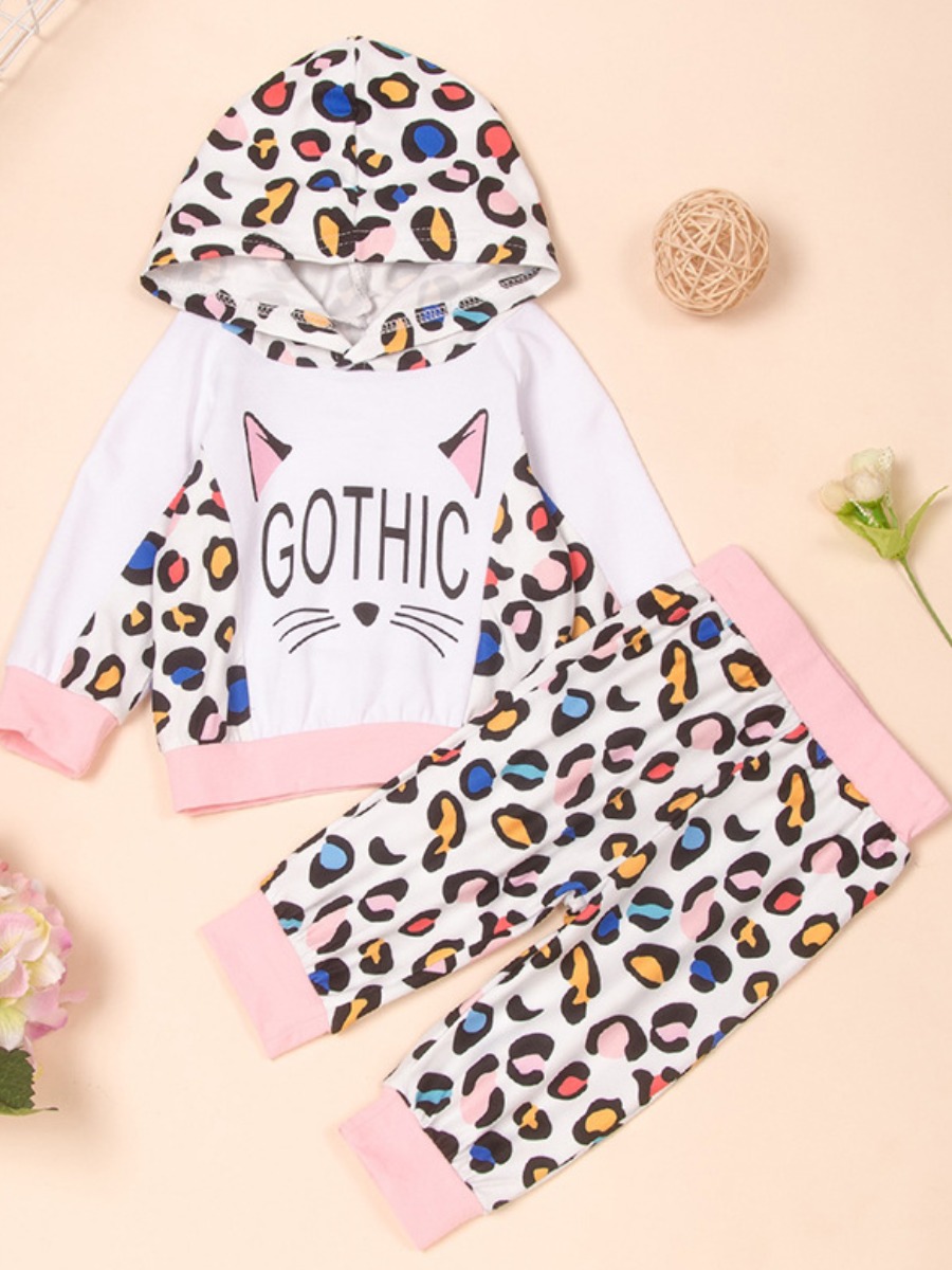 

lovely Sweet Hooded Collar Print Patchwork White Girl Two-piece Pants Set