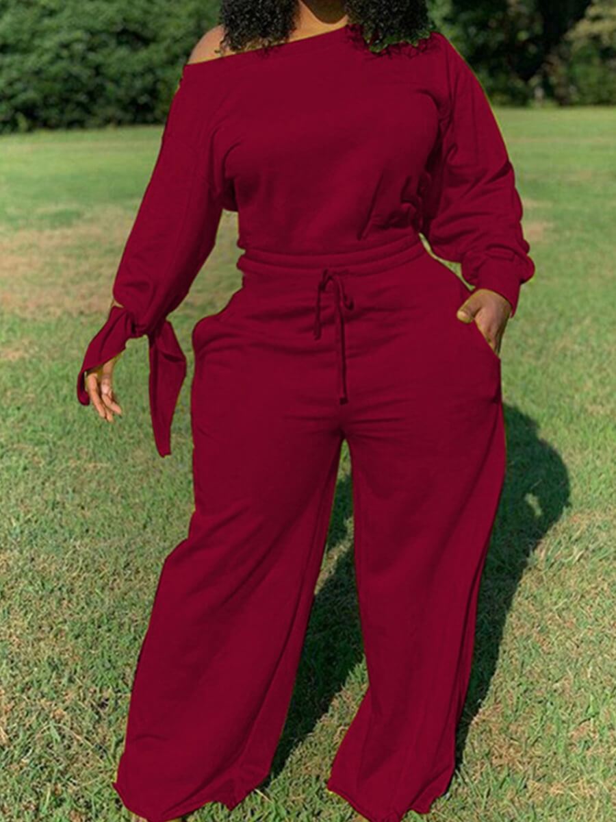 

Lovely Sportswear Drawstring Wine Red Plus Size One-piece Jumpsuit