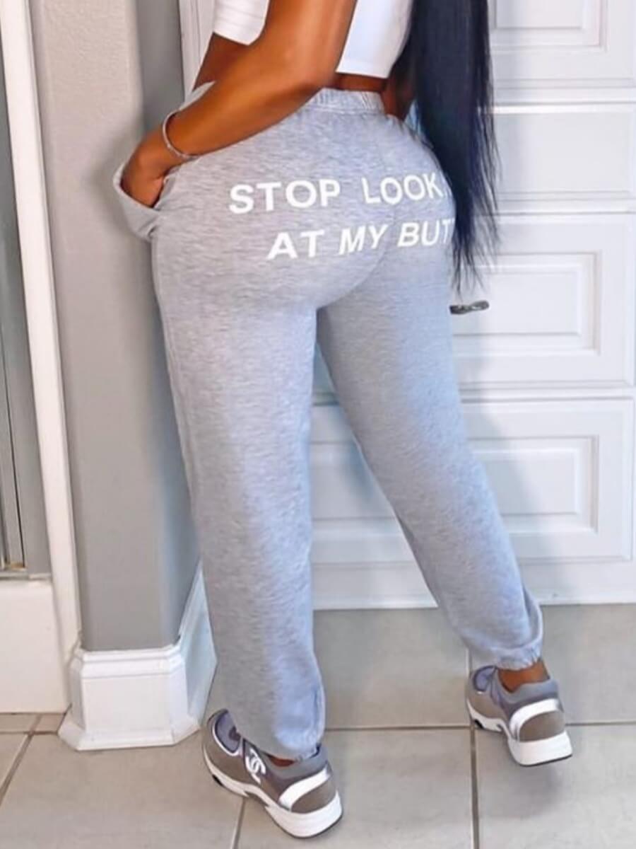 

Lovely Street Letter Print Grey Pants