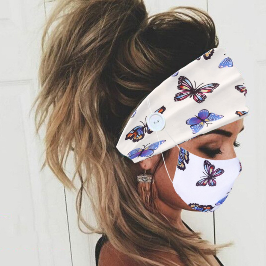 

Lovely Butterfly Print Baby Blue Face Mask(With Headband