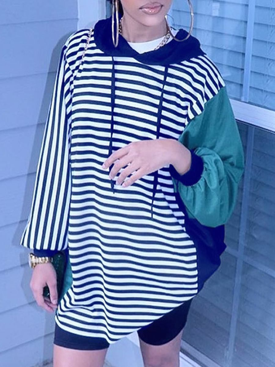 

Lovely Casual Hooded Collar Striped Patchwork Black Hoodie