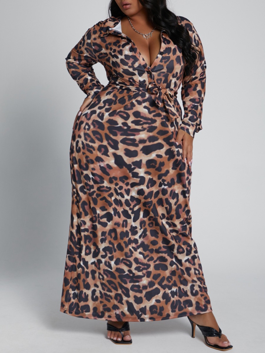 

lovely Trendy Leopard Print Maxi Plus Size Dress