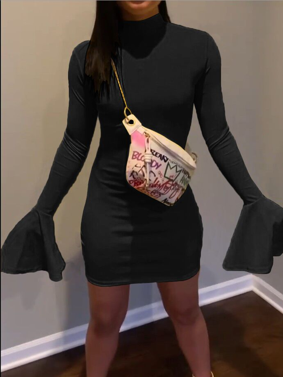 

Lovely Sexy Turtleneck Skinny Black Mini Dress