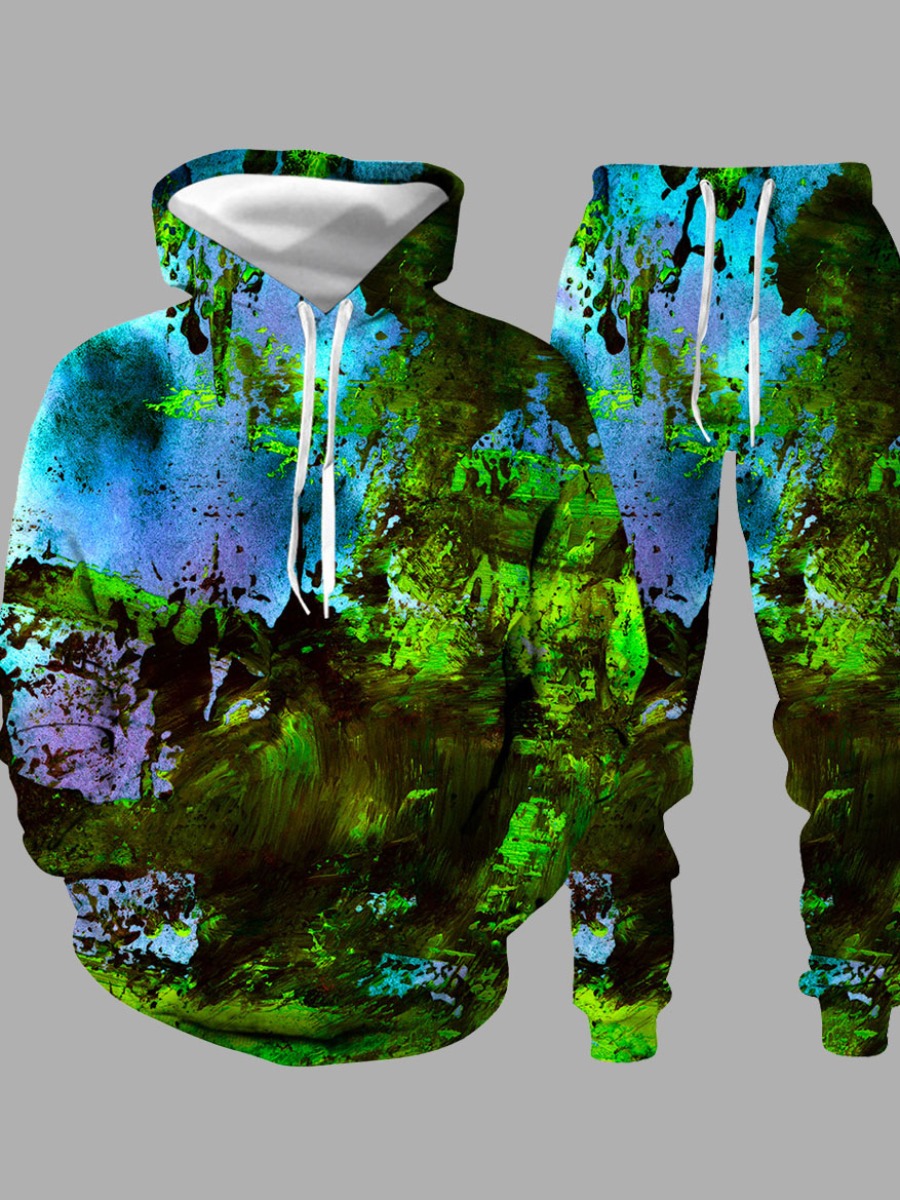 

lovely Stylish Hooded Collar Tie-dye Multicolor Men Two-piece Pants Set, Multi