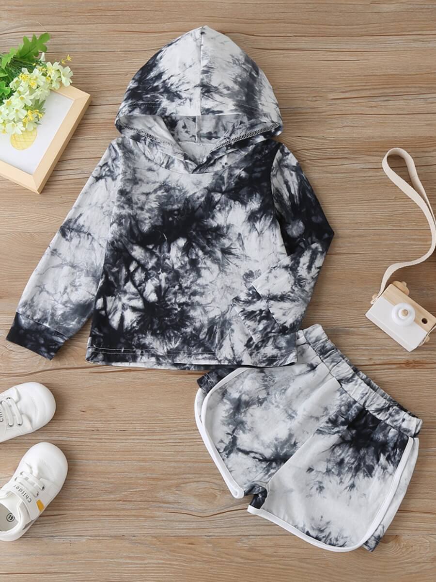 

Lovely Casual Hooded Collar Tie-dye Multicolor Girl Two-piece Shorts Set, Multi