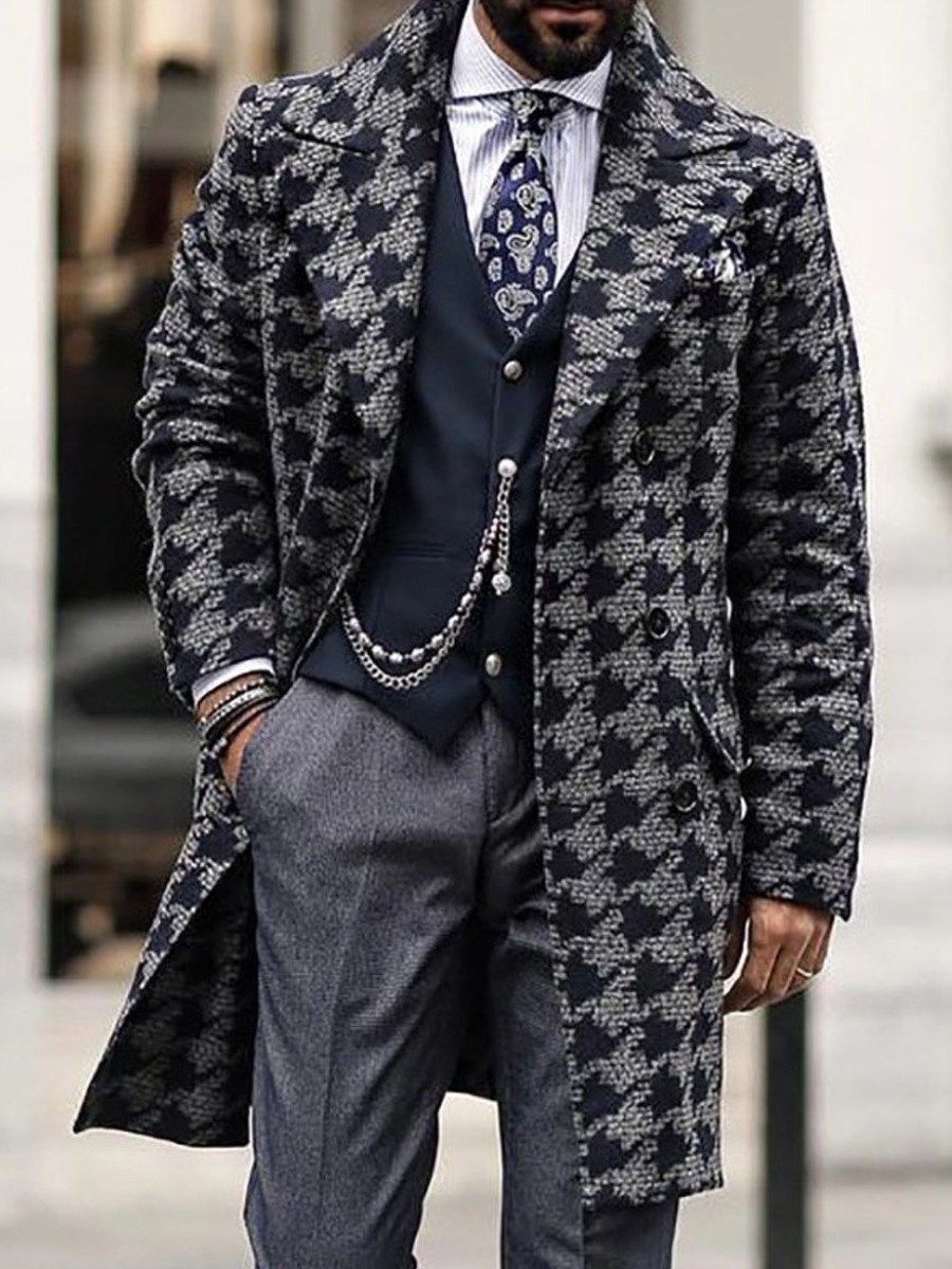 

lovely Stylish Turn-back Collar Print Dark Grey Men Wool