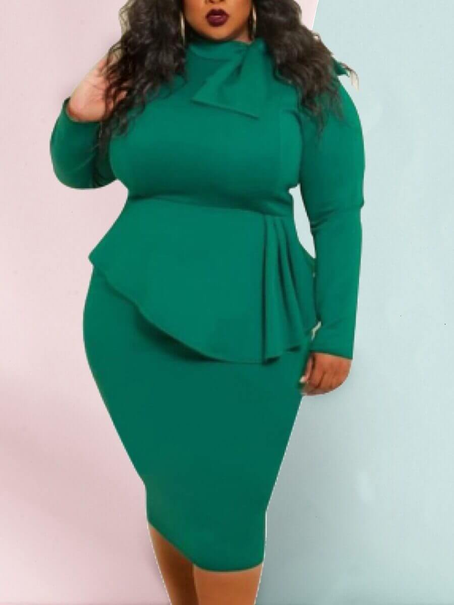 

Lovely Trendy False Two Piece Design Dark Green Knee Length Plus Size Dress