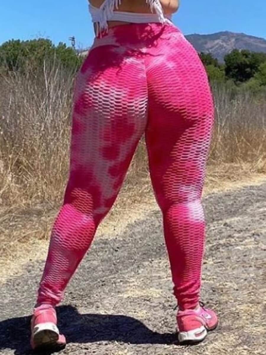 

Lovely Sportswear Tie-dye Rose Red Leggings