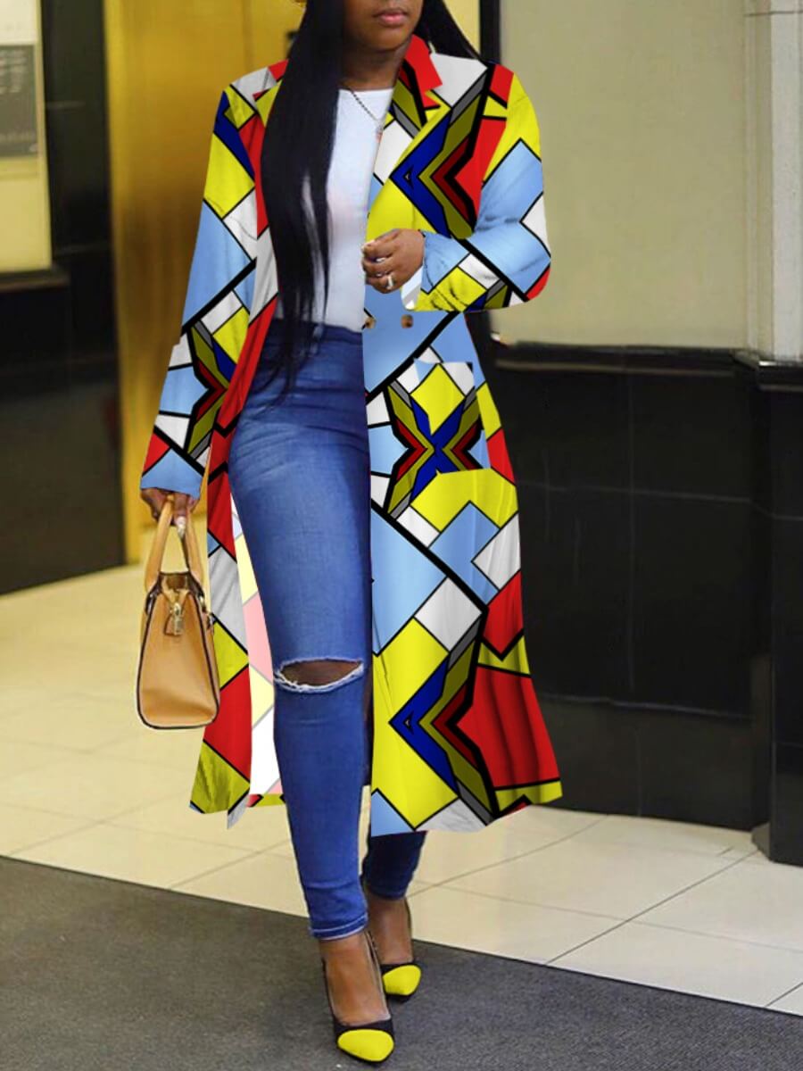 

Lovely Trendy Turndown Collar Print Red Long Coat