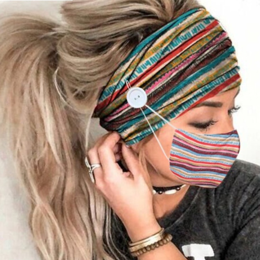 

Lovely Rainbow Striped Multicolor Face Mask(With Headband, Multicolor mstn
