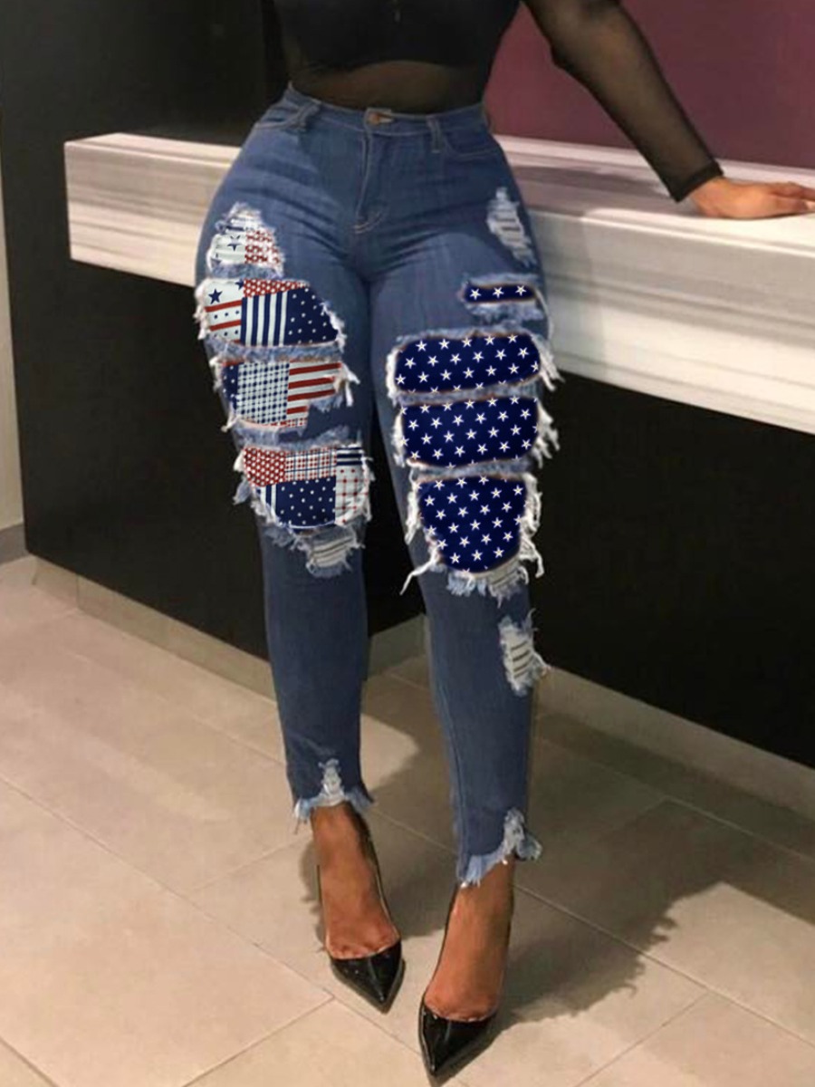

lovely Street Patchwork Deep Blue Jeans
