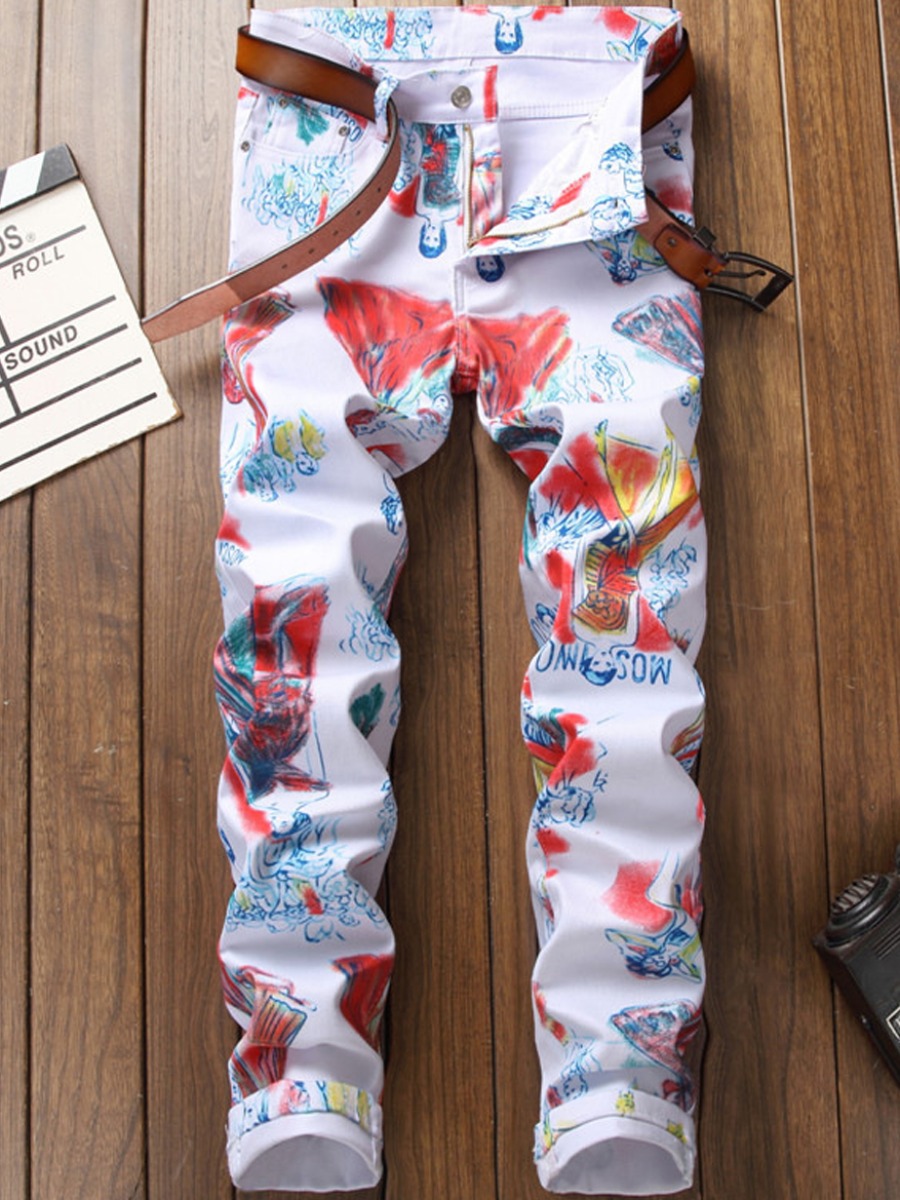 

lovely Street Print White Men Jeans