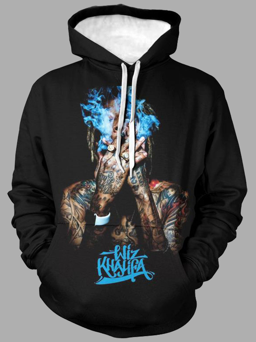 lovely Street Hooded Collar Print Black Men Hoodie