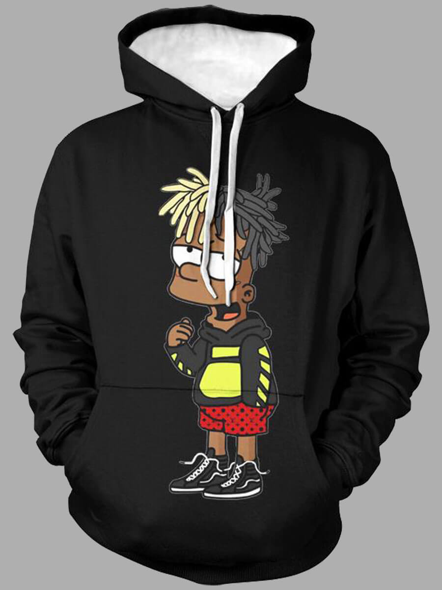 lovely Casual Hooded Collar Cartoon Print Black Men Hoodie