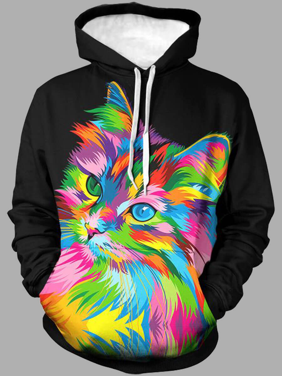 

Lovely Casual Hooded Collar Cartoon Print Black Men Hoodie