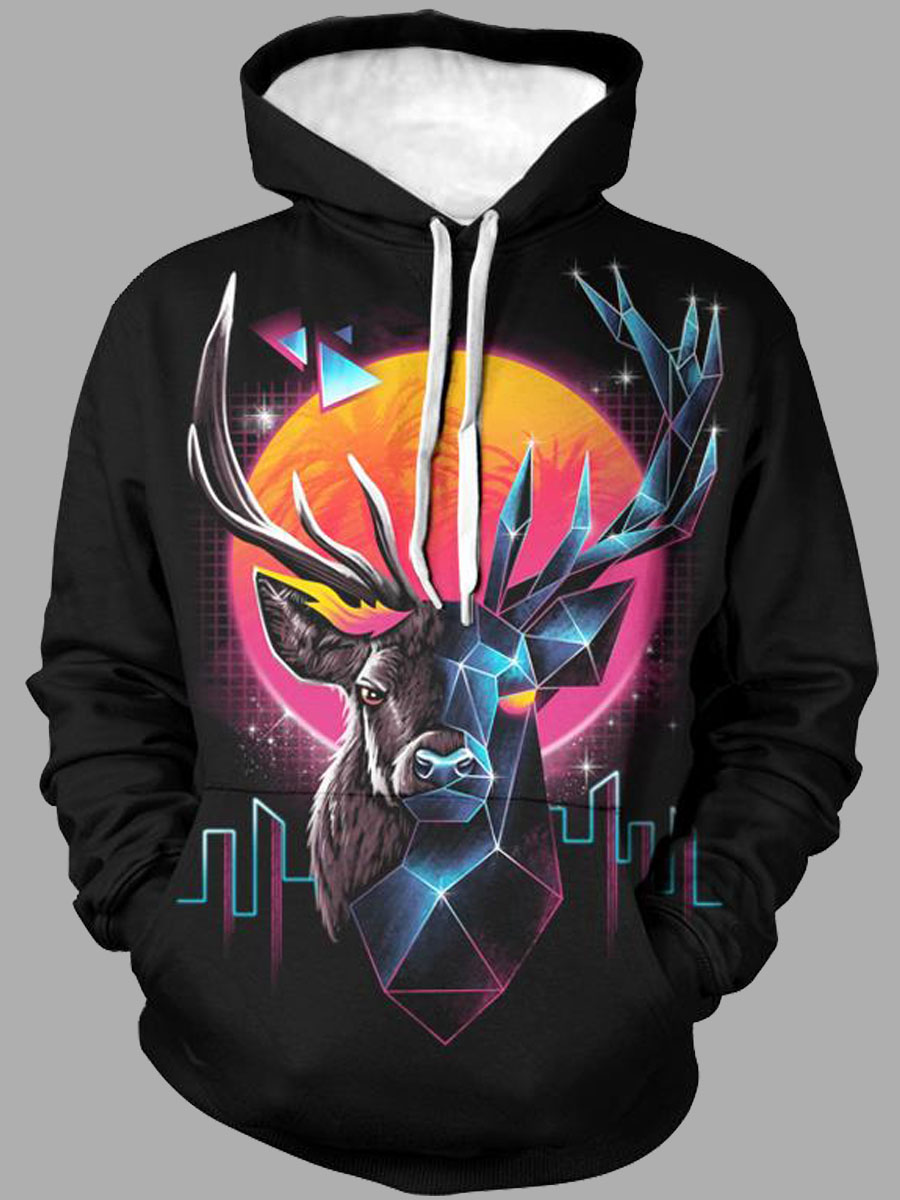 lovely Casual Hooded Collar Print Black Men Hoodie