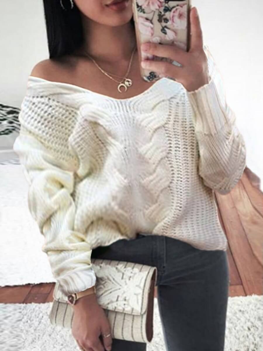 

Lovely Leisure V Neck Basic White Sweater