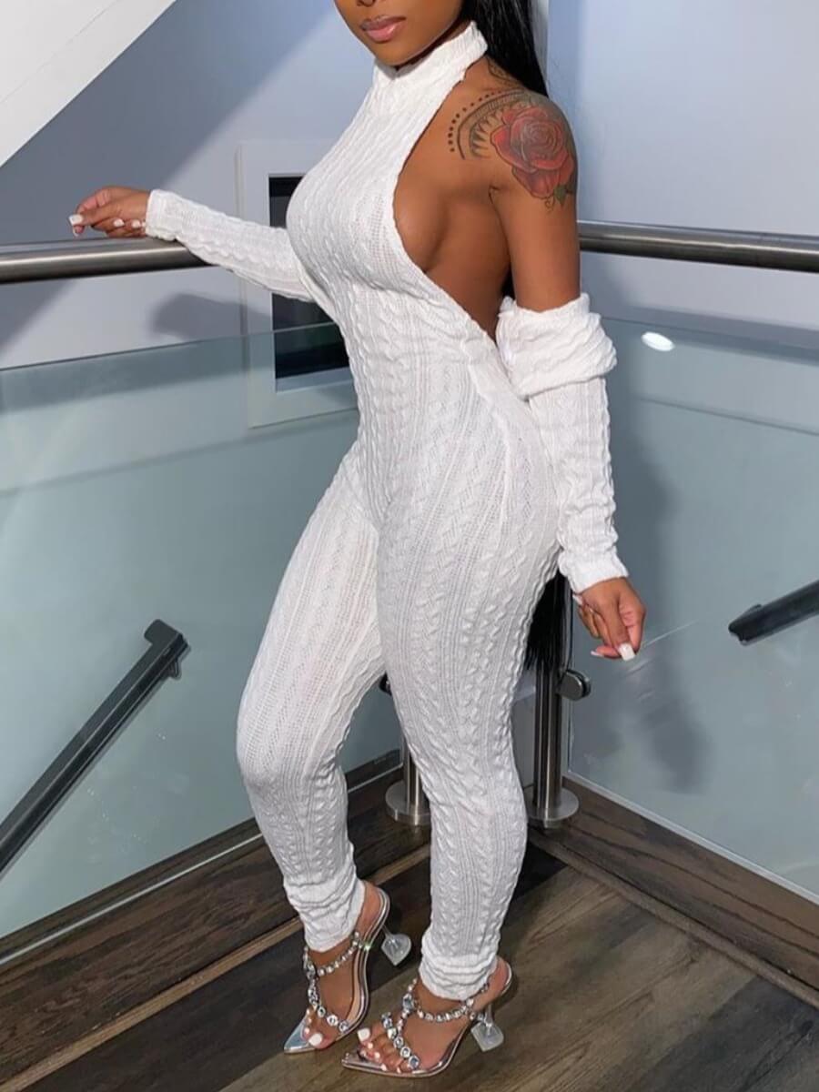 lovely Street Backless Skinny White Two Piece Pants Set