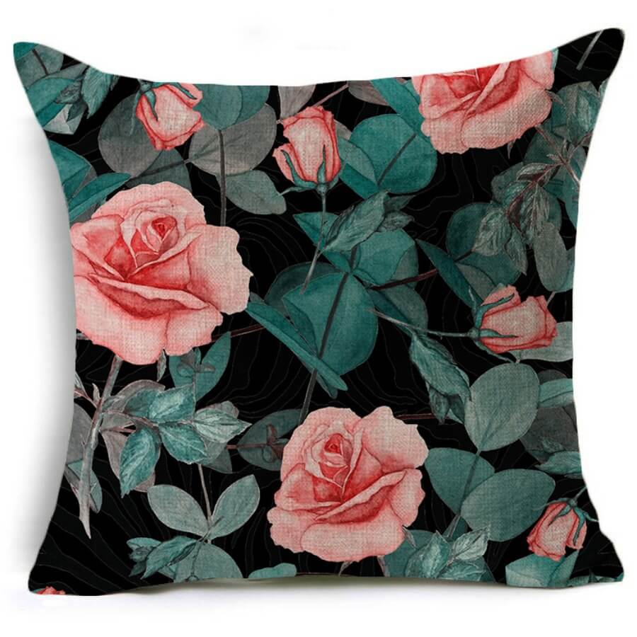 lovely Trendy Plants Print Blackish Green Decorative Pillow Case