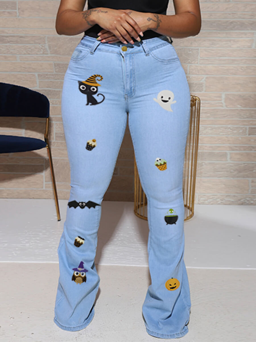 

Lovely Casual Print Baby Blue Plus Size Jeans
