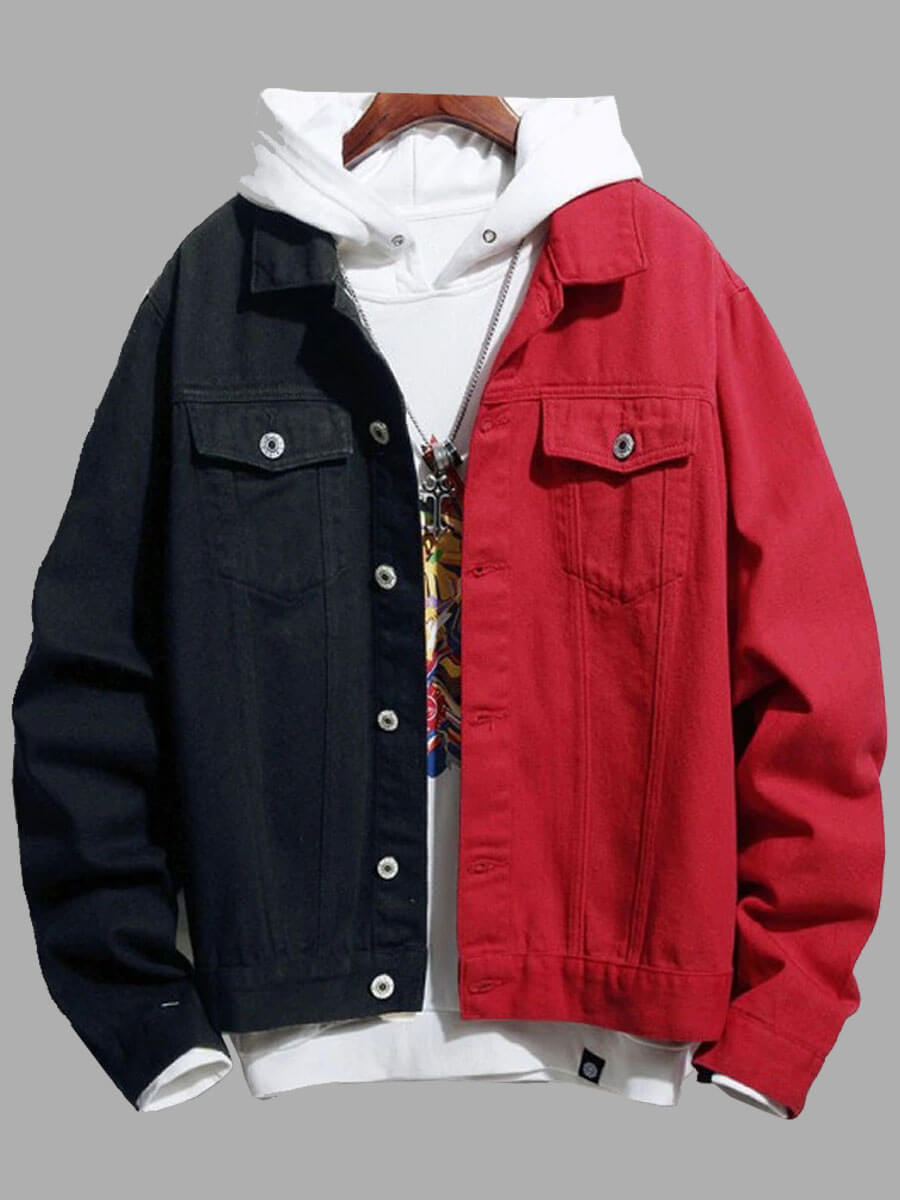 

Lovely Street Turndown Collar Patchwork Black Men Denim Jacket