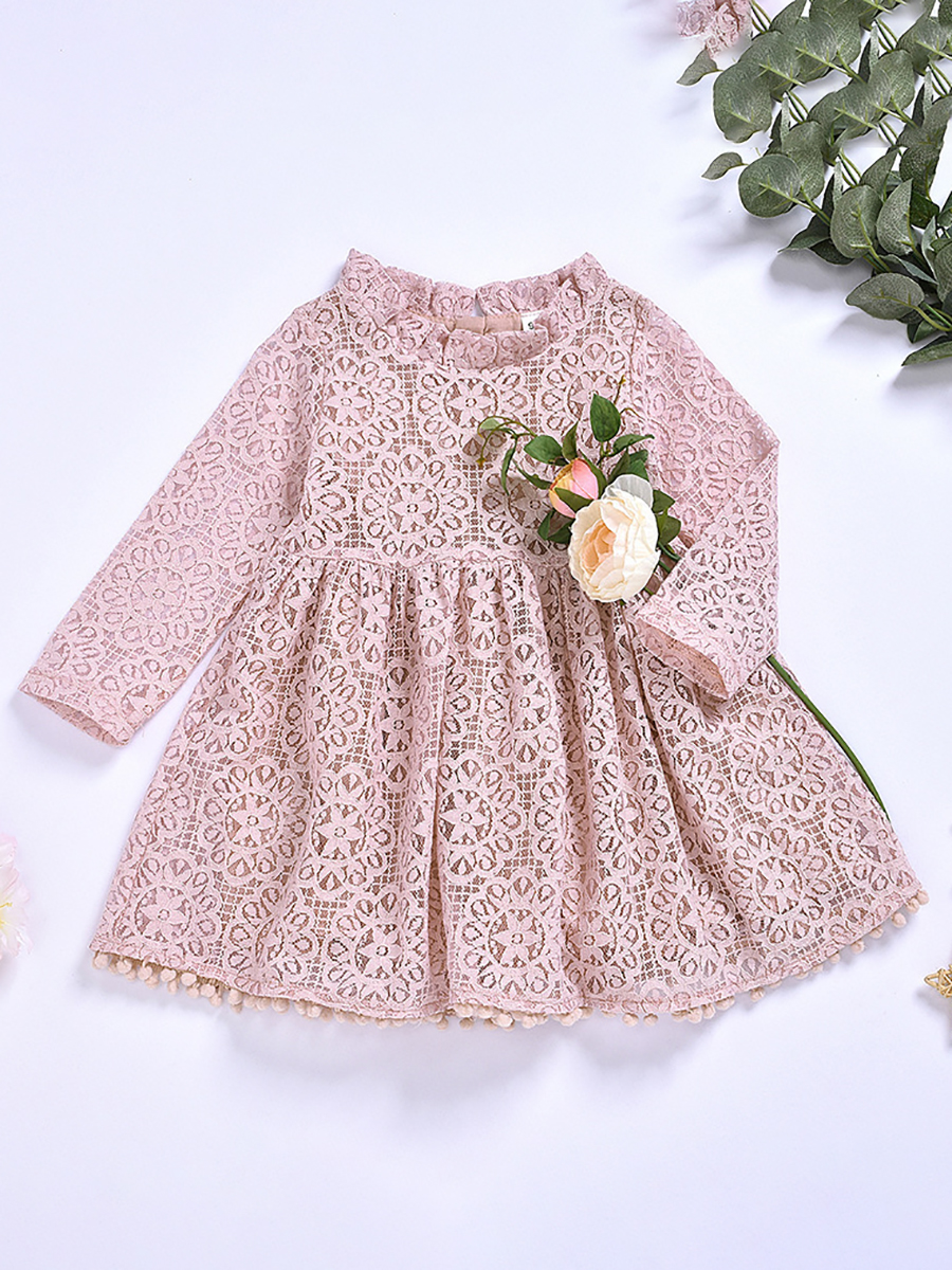 lovely Sweet O Neck Print Pink Girl Knee Length Dress