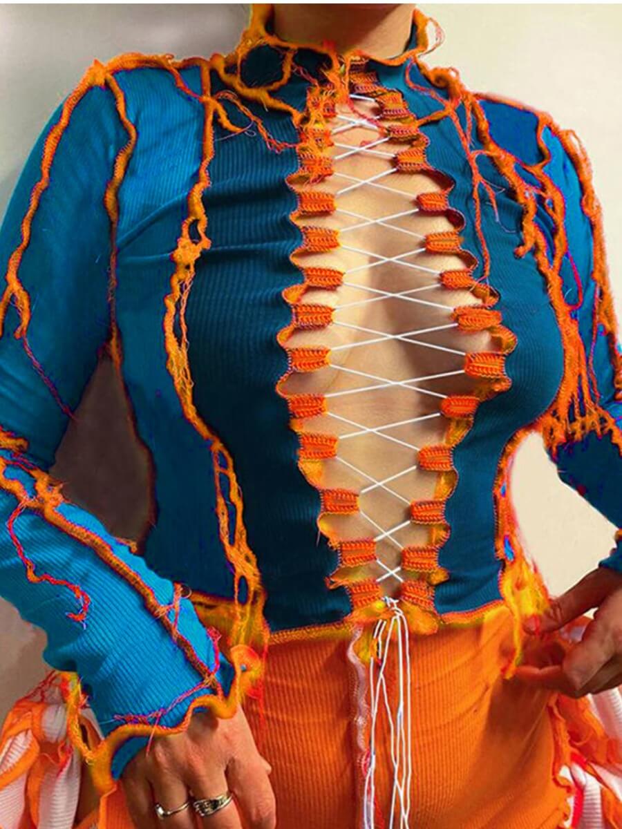 lovely Street Patchwork Bandage Design Blue T-shirt