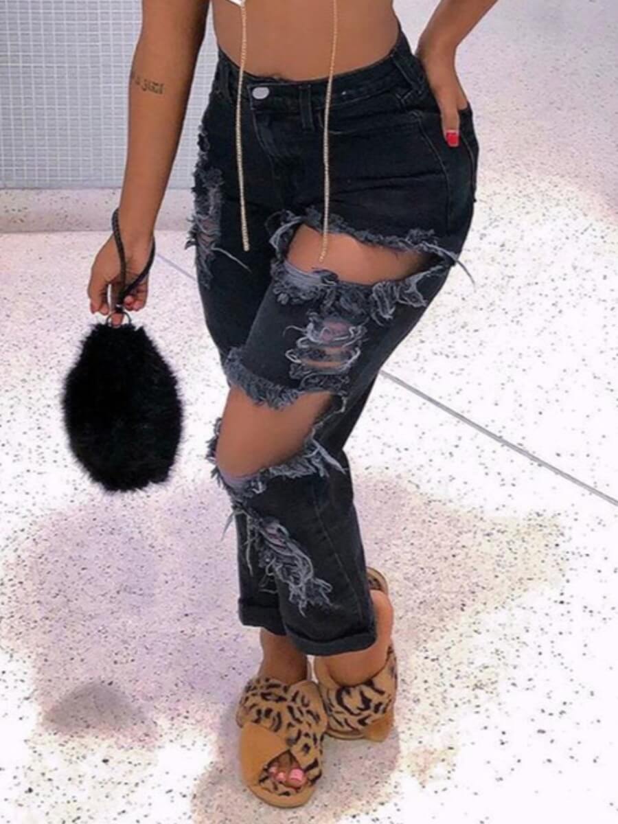 Lovely Casual Hollow-out Dark Blue Jeans