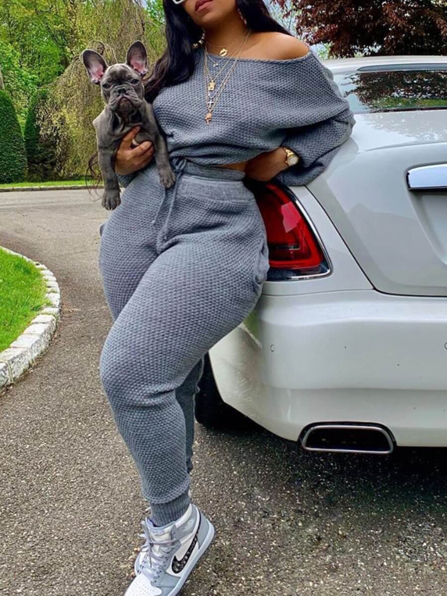 

Lovely Casual Loose Grey Plus Size Two-piece Pants Set