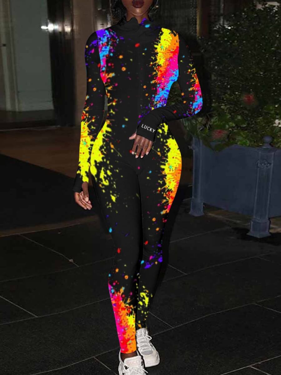 lovely Stylish Print Skinny Black One-piece Jumpsuit