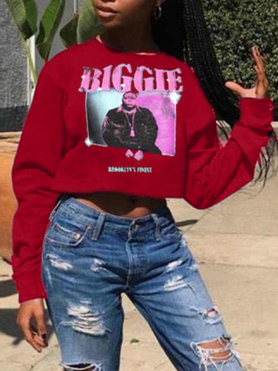 lovely Casual O Neck Print Wine Red Hoodie