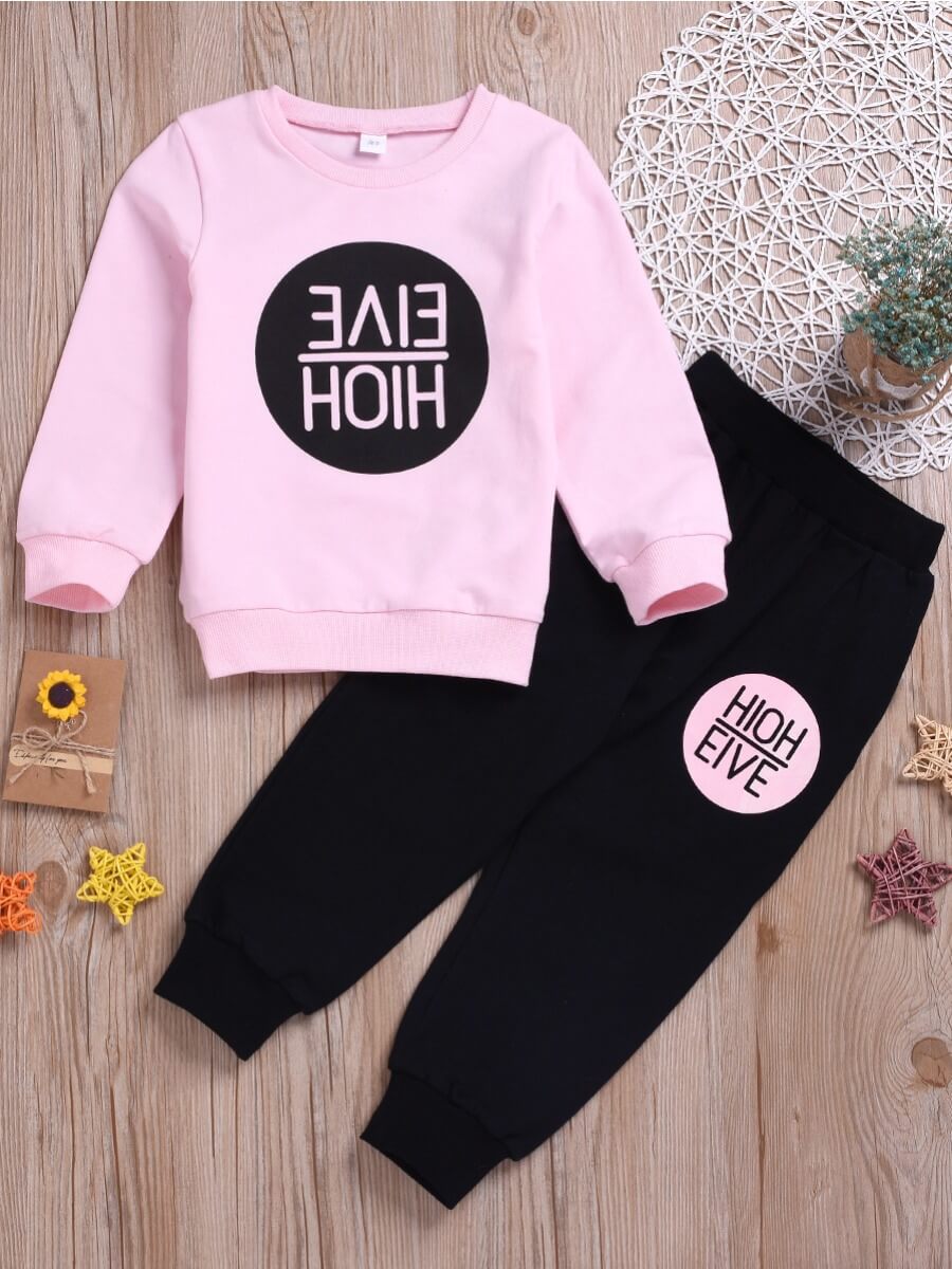 

Lovely Sportswear O Neck Letter Print Pink Girl Two-piece Pants Set