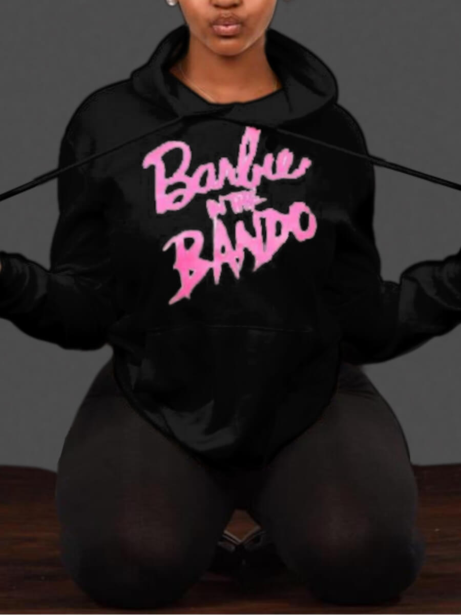 

Lovely Casual Hooded Collar Letter Print Black Hoodie