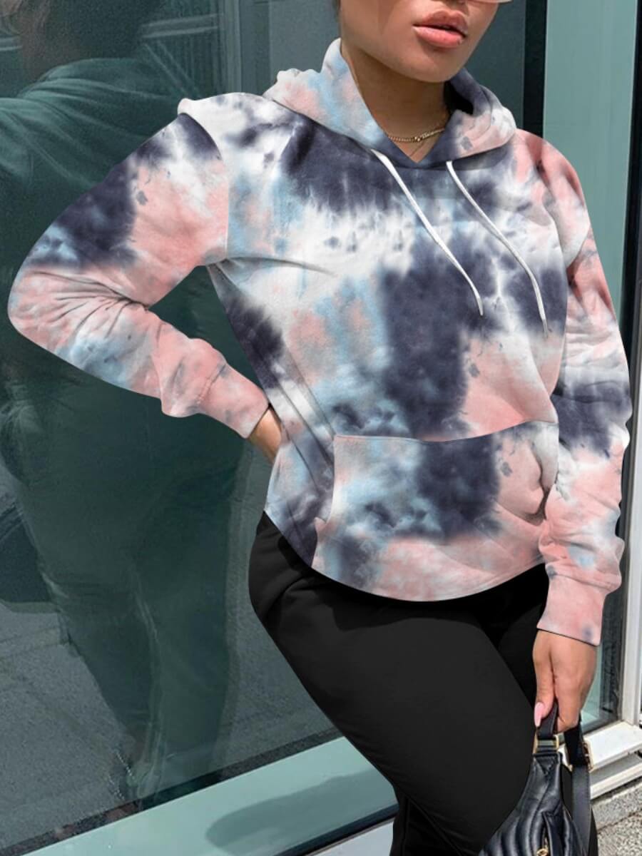 

Lovely Casual Hooded Collar Tie-dye Deep Blue Hoodie